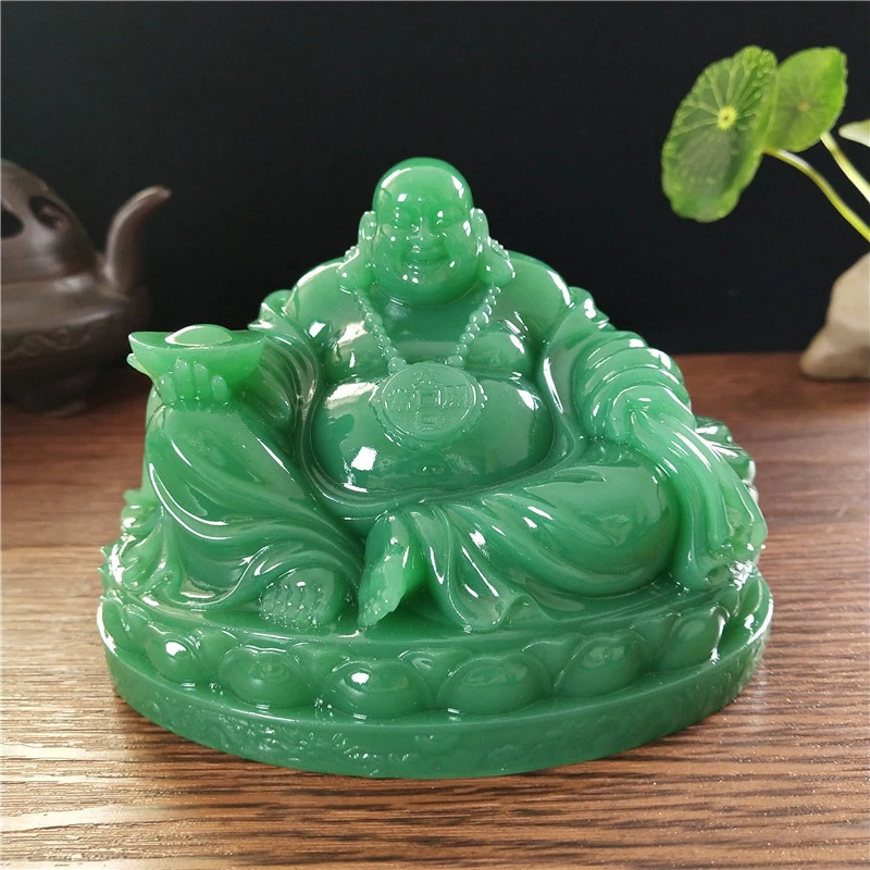 Chinese Feng Shui Laughing Buddha Statue Man-made Jade Stone Ornaments Big Maitreya Buddha Sculpture Figurines Home Decoration