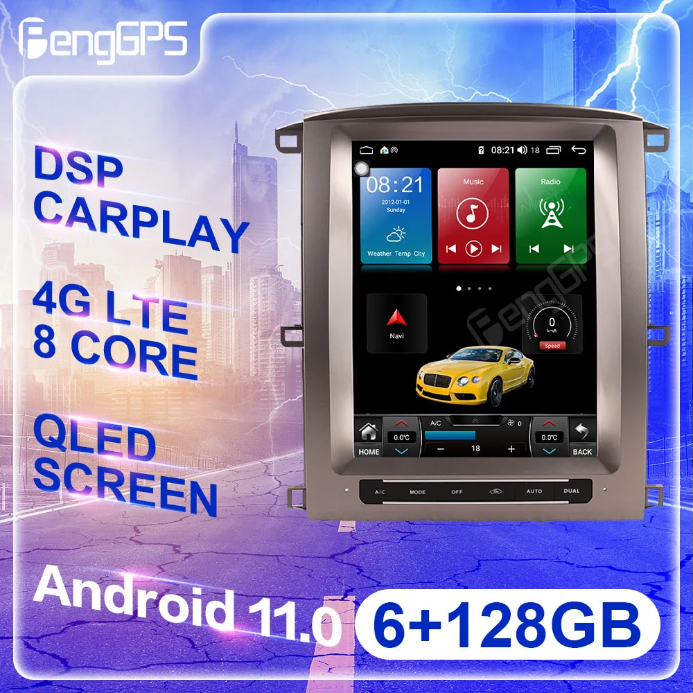 

128G Android 11 Тесла стиль для Toyota Land Cruiser 100 2002 - 2007 автомобильное радио мультимедийный плеер GPS-навигация стерео головное устройство