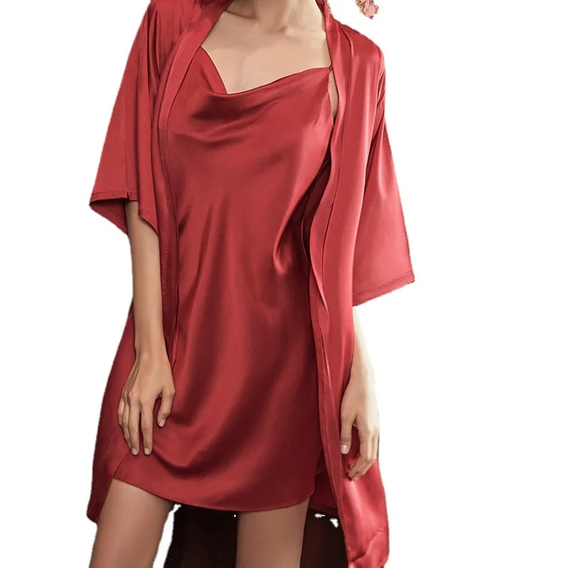 Sexy Bathrobe&Nightgown Robe Set Spring Womens Kimono Gown Sleep Suit Sleepwear Strap Top Loungewear Lingerie Homewear