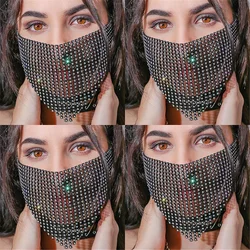 Mesh Metal Crystal Rhinestone Face Mask for Women, Black and Silver, Vintage Mouth Mask, Popular Body Jewelry, Fashion