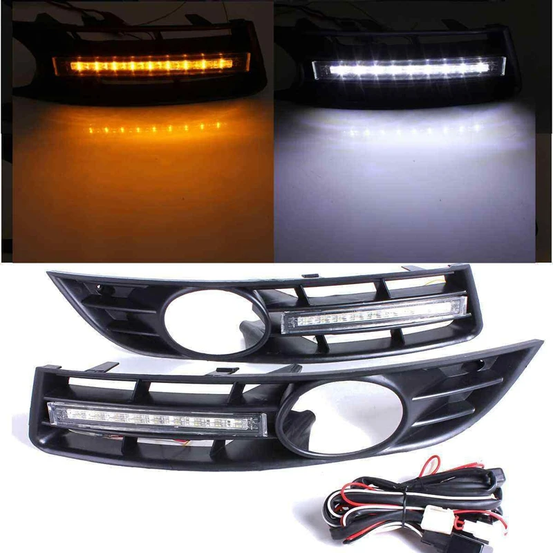 

Front Bumper Fog Lamps Light Grill Grilles + DRL LED for Passat B6 2007-2011 Waterproof