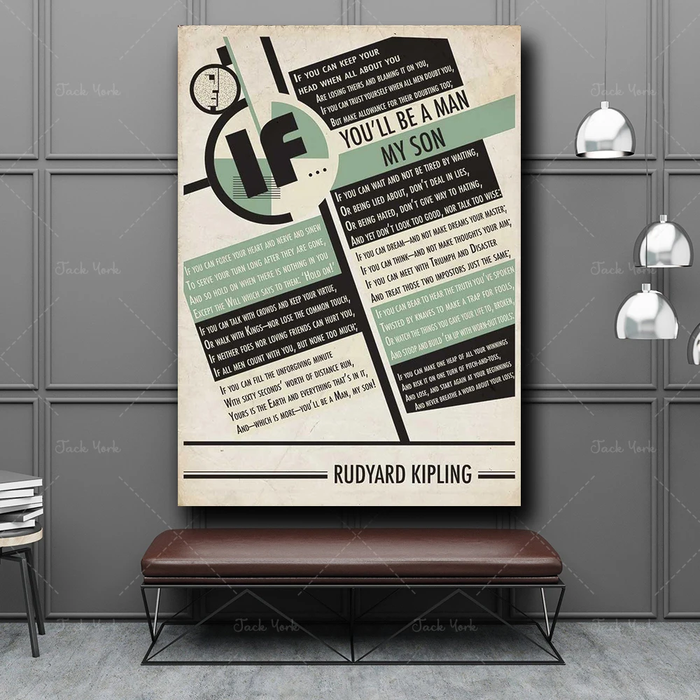 

Poster IF Rudyard Kipling - Poster Typography Poetry Poem Literary Illustration Wall Art Home Decor Bauhaus design Print