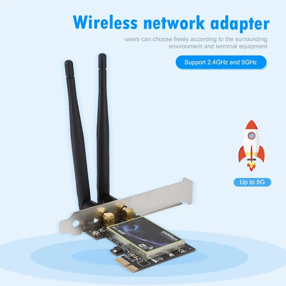 Dual Band 600Mbps PCI-E Wireless Network Card 2.4G/5GHz PCI Express 802.11 b/g/n Gigabit Ethernet WiFi Adapter For Desktop PC