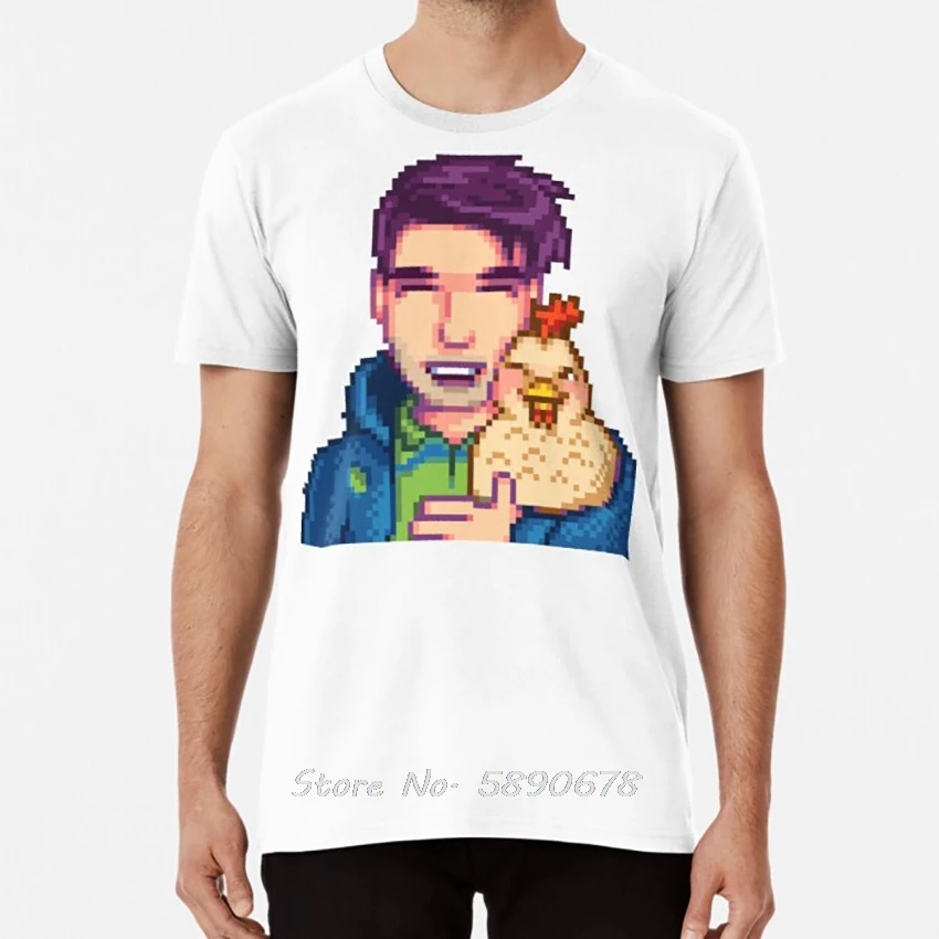 Shane And Chicken T Shirt Stardew Valley Map Video Game Indie Farm Star Dew Town Tshirt Men Cotton Tees Tops Harajuku