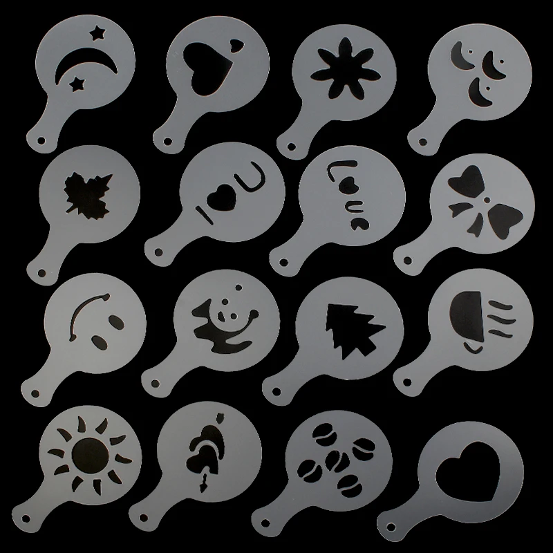 16pcs Christmas Tree Coffee Latte Cappuccino Barista Art Stencils Cookie Cupcake Latte Coffee Print Mold Cake Decorating Tools