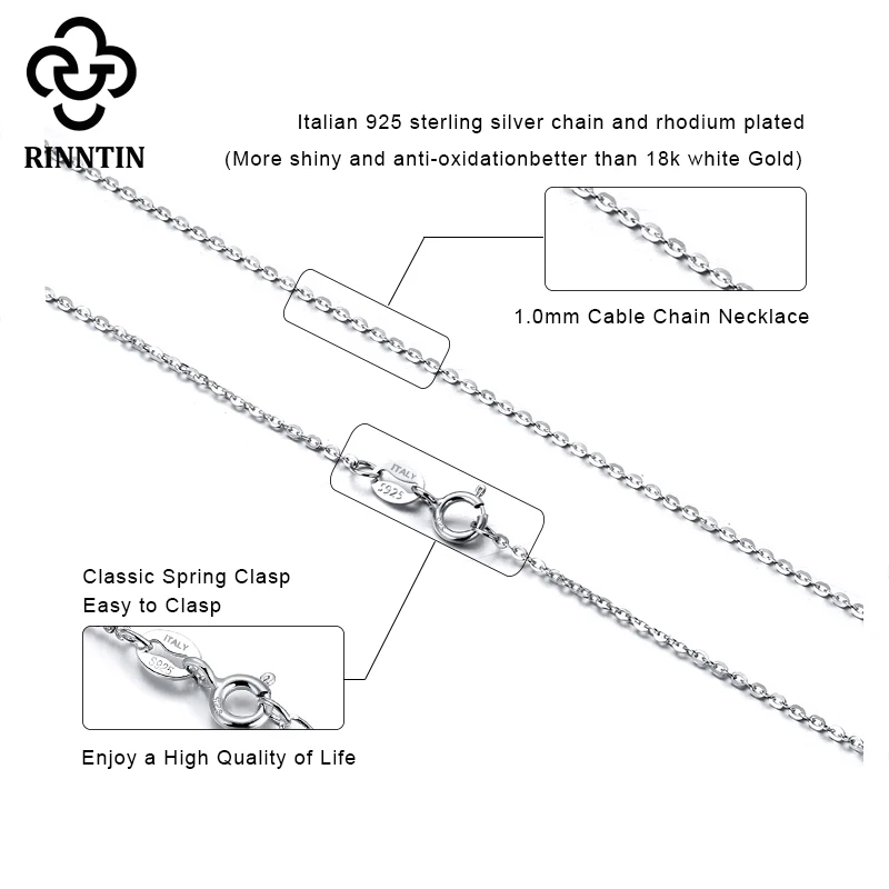 Rinntin 925 Sterling Silver Cable Link Chain Necklace for Women 45cm/50cm/55cm Simple Women\'s Neck Chain Silver Jewelry SC06