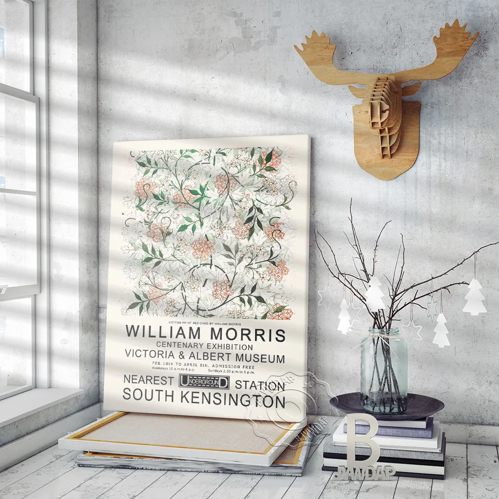 William Morris Red Flower Green Leaf Museum Exhibition Retro Poster Plant Pattern Wall Decor Nordic Floral Home Girl Room Decor