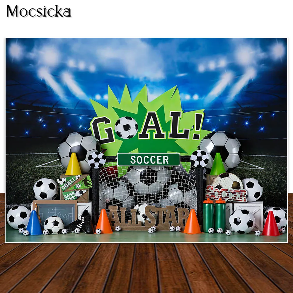 Mocsicka Anak 1st Birthday Fotografi Latar Belakang Balon Bintang Dekorasi Biru Kue Smash Photo Booth Latar Belakang untuk Foto Studio