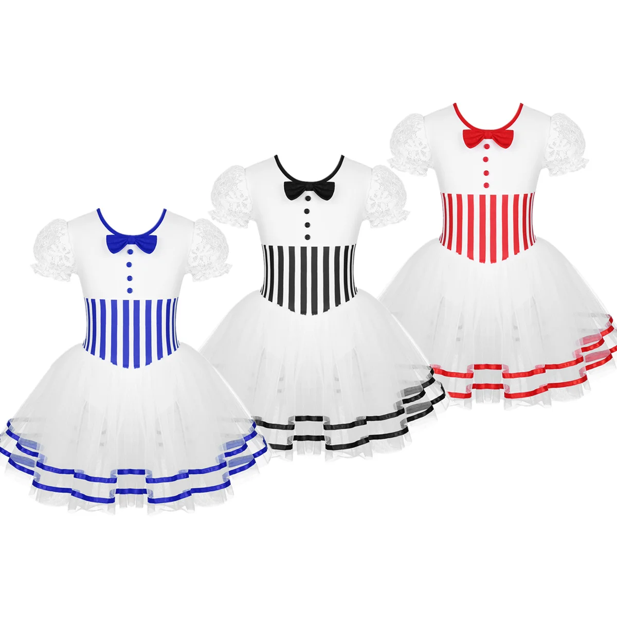 الفتيات عيد الميلاد الباليه الرقص توتو فستان الدانتيل نفخة الأكمام شريط طباعة القوس شبكة الحلوى يمكن يوتار فستان التزلج Dancewear #5