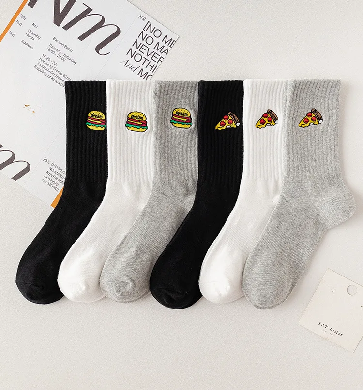 

Autumn and winter Korean men's tube socks hamburger pizza cartoon men's casual cotton socks