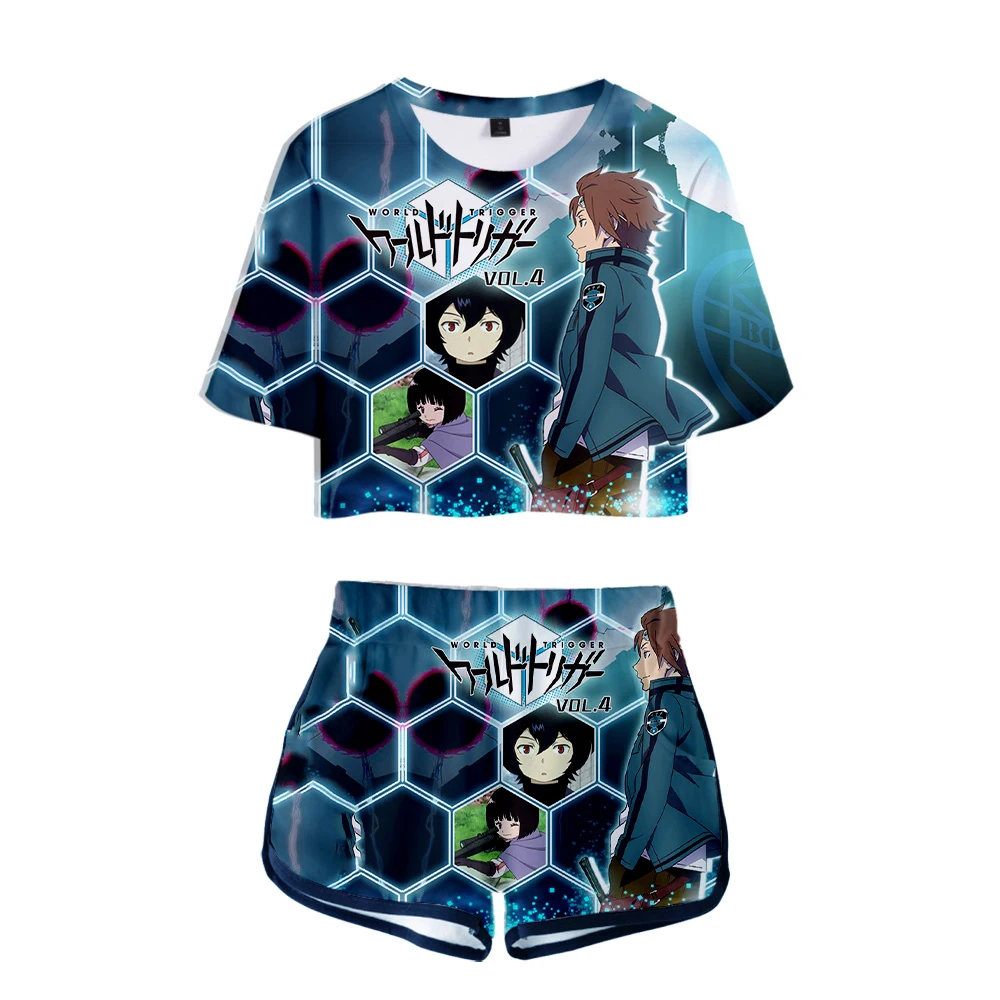 World Trigger Manga Cool 2021 New  3D  Fashion Two-piece Sets Print Women's Piece Summer Short Sleeve+pants Fashion Sexy Casual