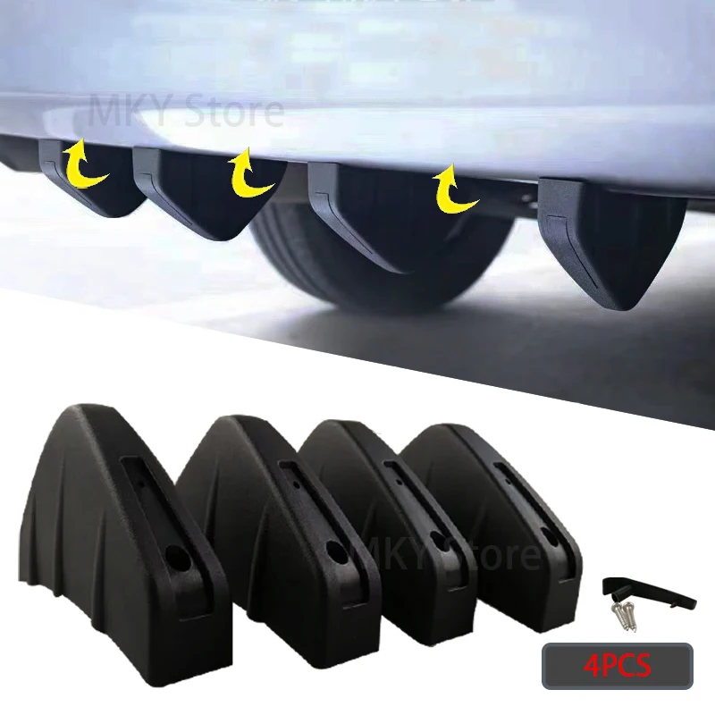 4PCS Universal Car Rear Bumper Diffuser Lip Spoiler Shark Fin Spliter Spoiler Chassis Protector Cover Kit Bumper Deflector