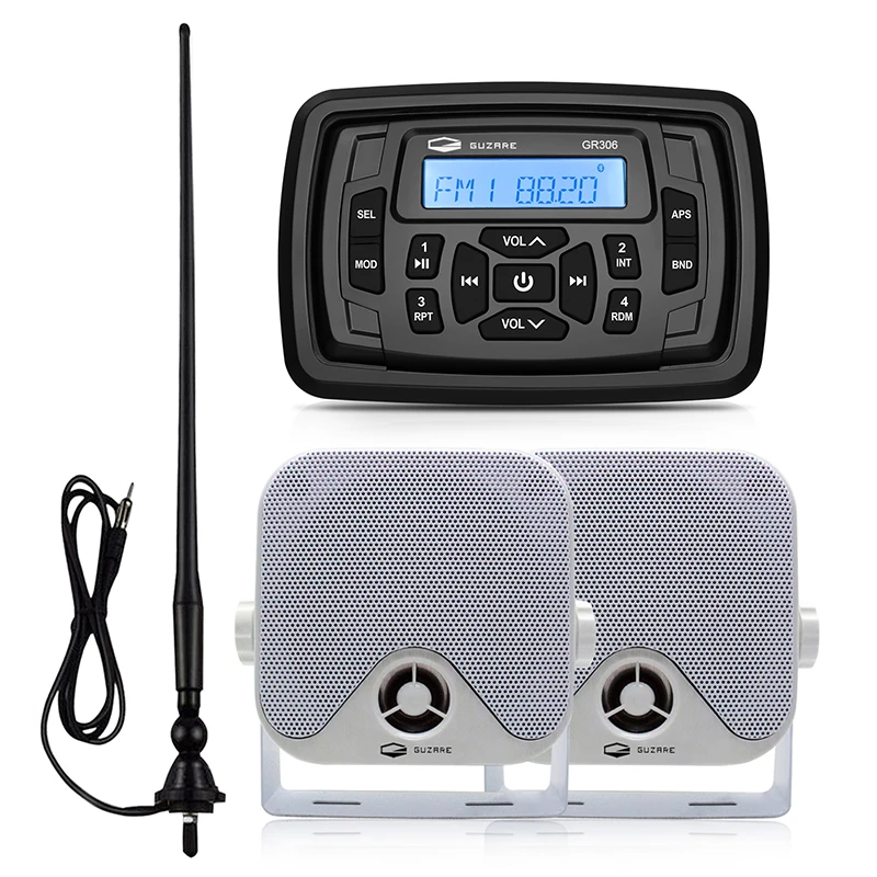 

Marine Stereo Radio Audio Boat Bluetooth Media Receiver Car MP3 Player+4inch Waterproof Speaker+AM FM Antenna For RV Pool Yacht