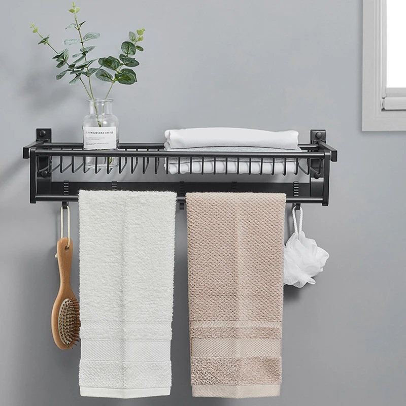 Bad Zubehör Handtuch Rack Regal Wand Montiert Bad Regale Punch-freies Installation Lagerung Rack Handtuch Halter