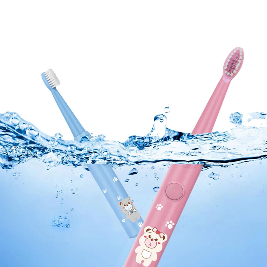 Rechargeable Electric Power Toothbrush for Kids, with 2 Replacement Brush Heads, 3 Modes, IPX7 Waterproof, Pink, Blue
