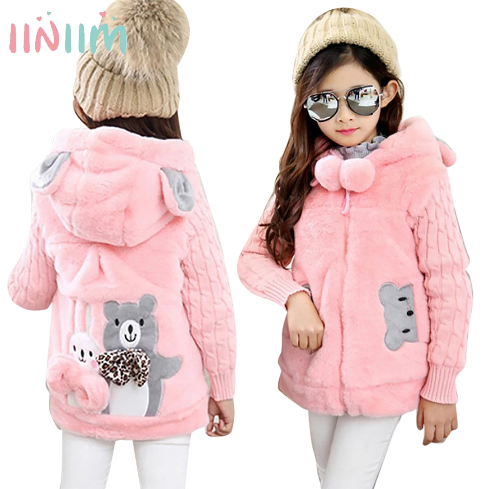 

Girl Cotton-padded Coat Thick Warm Kids Winter Clothes Children Jacket Faux Fur Outerwear Cartoon Bear Rabbit Hoodie Coat 2020