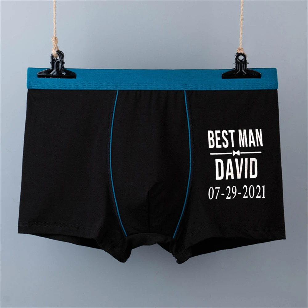 

Personalized Text Men Boxer Shorts Unqiue Gift for Groomsmen Custom Name Date Cotton Underwear Boyfriend Valentine's day Gift