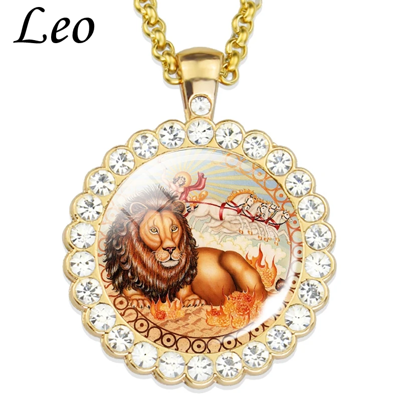 12 Zodiac Sign Necklace Glass Cabochon Cancer Leo Pisces Scorpio Constellation Necklaces Jewelry Birthday Gift for Men Women