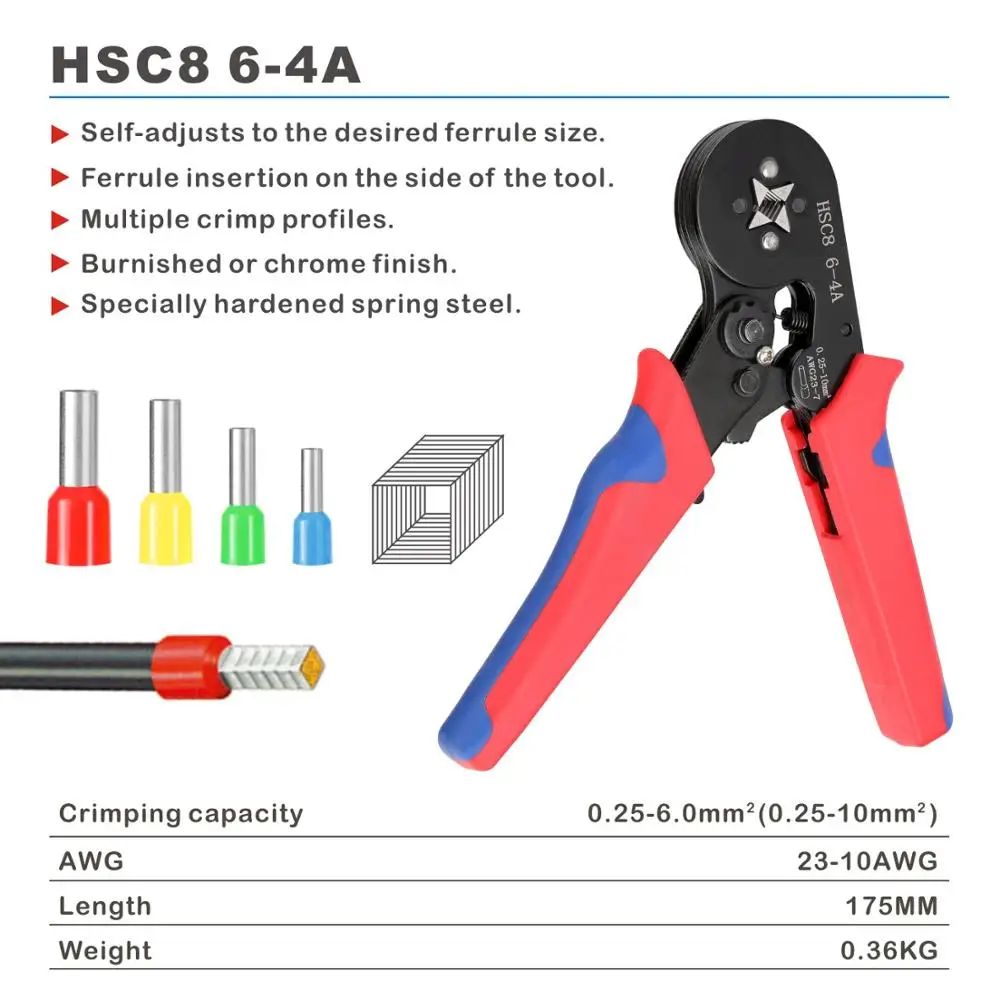 Tubular Terminal Crimping Tools Kit Electrical Pliers High Precision Clamp Set HSC8 6-4 0.25-10mm 23-7AWG 6-6A 0.25-6mm