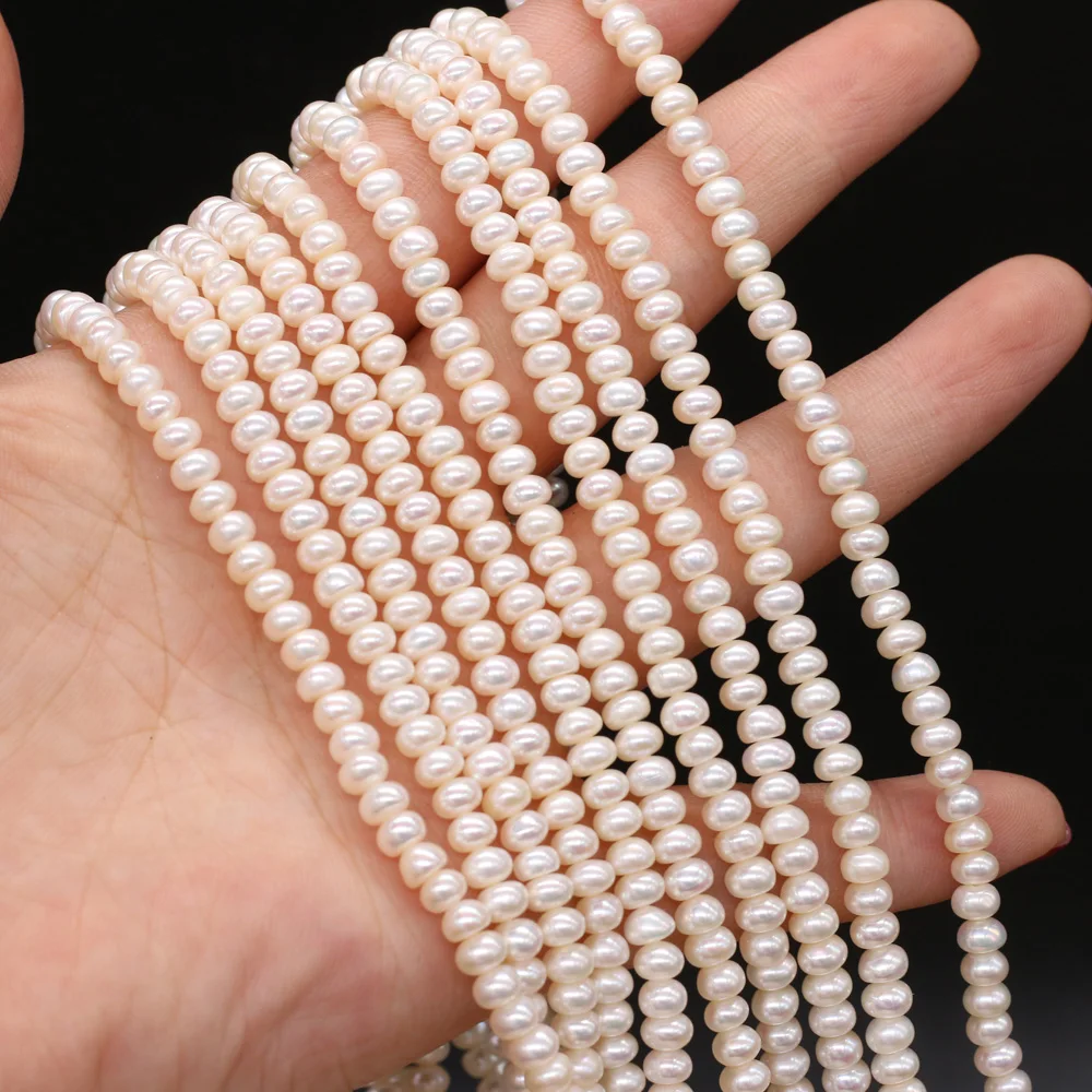 Fine 100% Natural Freshwater Pearl Beads Flat Shape Loose Beads Fit Jewelry Making DIY Bracelet Necklace Women Gifts Size 4-5mm