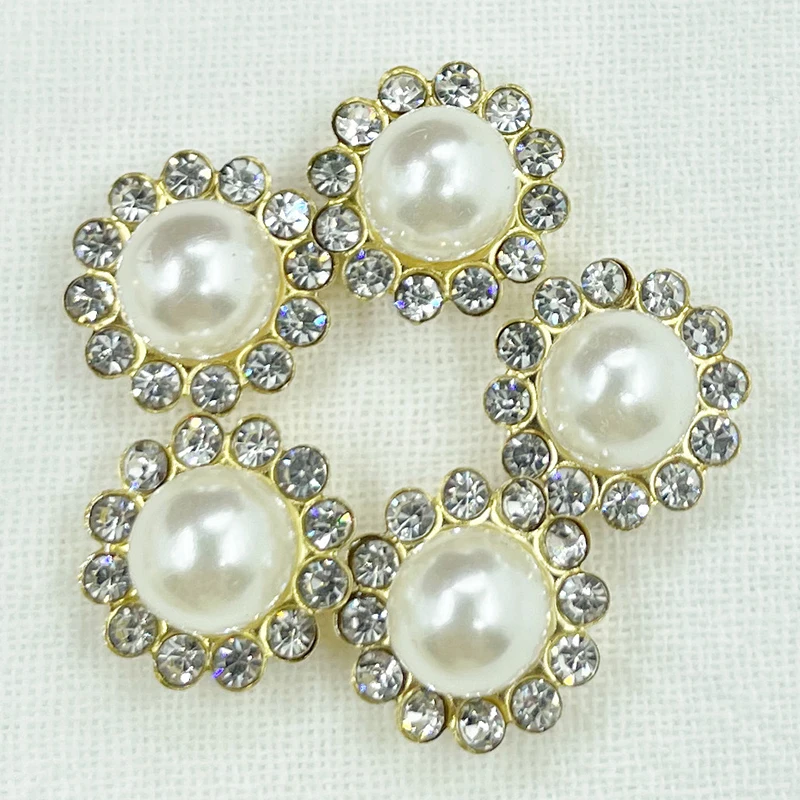 50Pcs 12mm Crystal Rhinestone Pearl Beads Metal Gold Base Embellishments Cabochons For Jewelry Making DIY Needlework Supplies