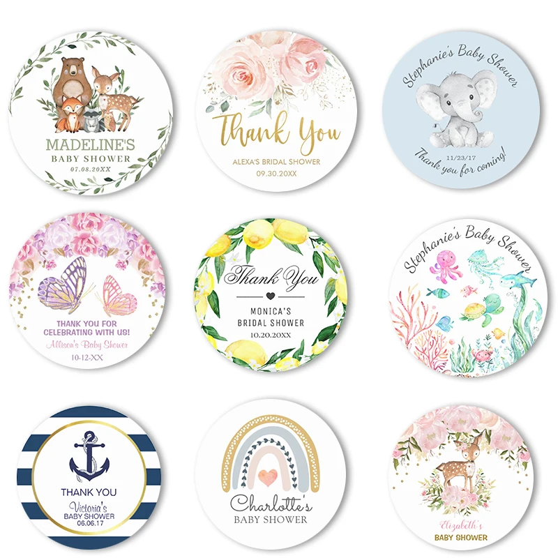 Personalized Baby Shower Thank You Favor Stickers,1.5~3 Inch Waterproof Round Sticker, Labels for Children\'s Birthday Party