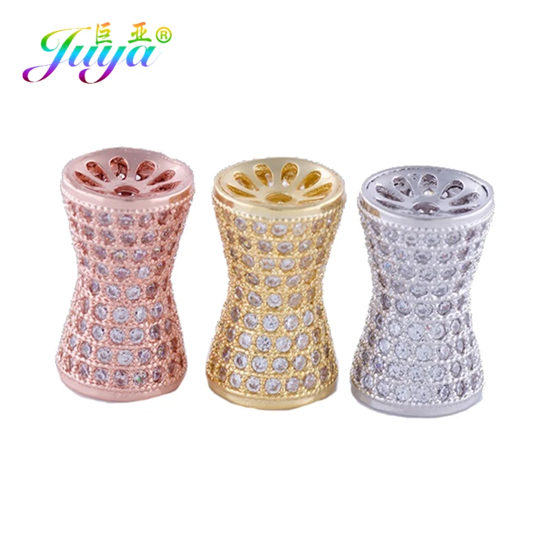 Juya Copper Spacer Charm Beads Supplies Micro Pave Cubic Zirconia Big Hole Tube Beads For Handmade Beading Jewelry Making