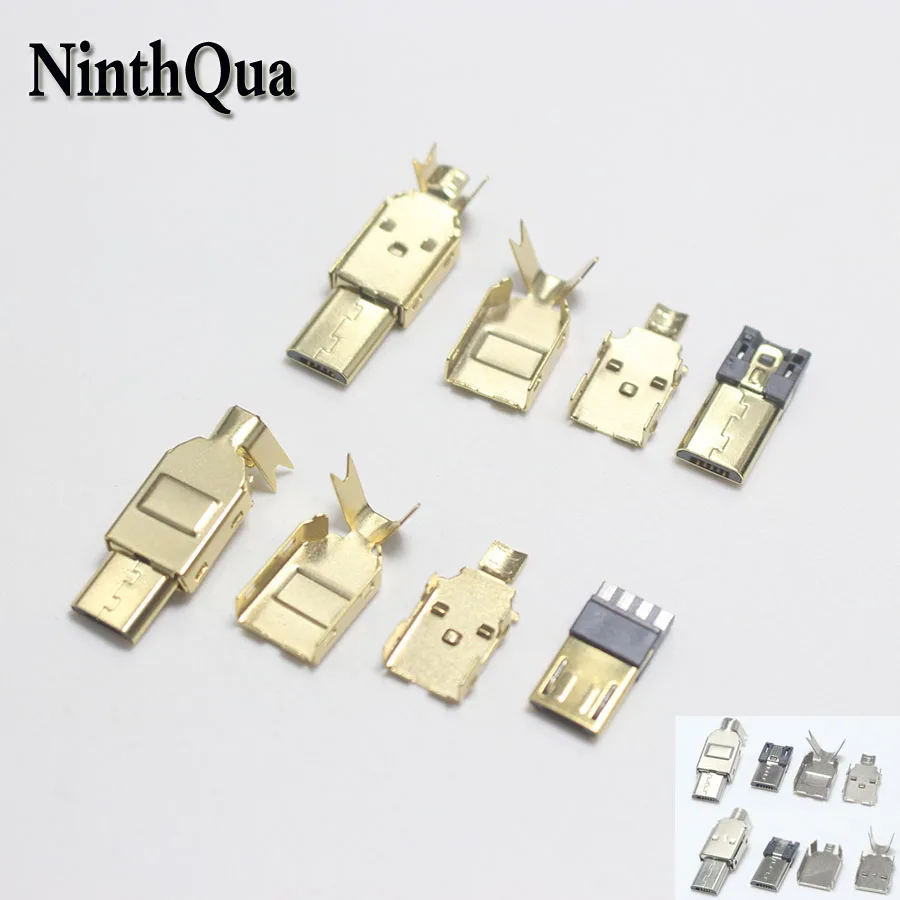 2/5set 6/8mm Micro USB  5Pin USB2.0 3 in 1 Gold-plated Connector for DIY Repair Wire for Samsung / Sony / Xiaomi / Android Phone