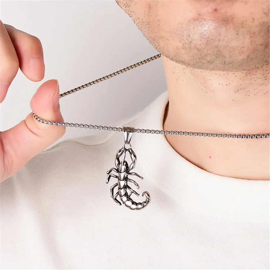 Cool Punk Scorpio Scorpion Pendant Male Silver Color Stainless Steel Animal Necklace For Men/Women Fashion Jewelry Gift 2024