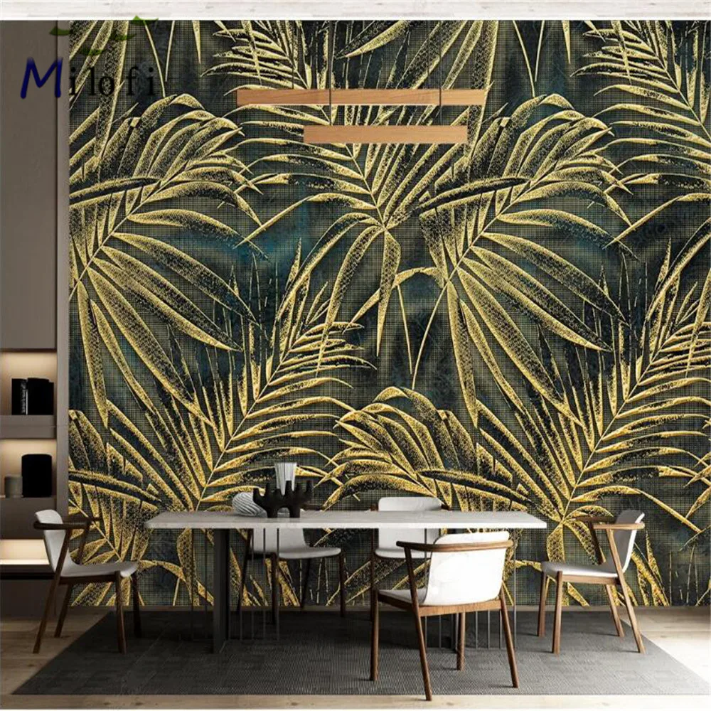 

Milofi custom 3D wallpaper mural wallpaper Nordic luxury golden relief tropical plant leaf carving background wall