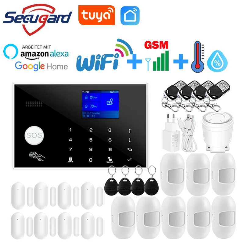 WiFi GSM System alarmowy Tuya Smart Home Ekran TFT RFID APP Klawiatura dotykowa Dom Alarm antywłamaniowy Obsługa przełączania głosowego