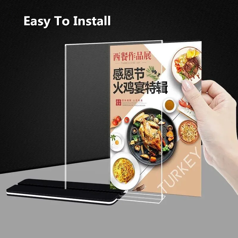 A4 Black Base Acrylic Sign Holder Stand Menu Paper Holder Stand Table Poster Picture Photo Frame