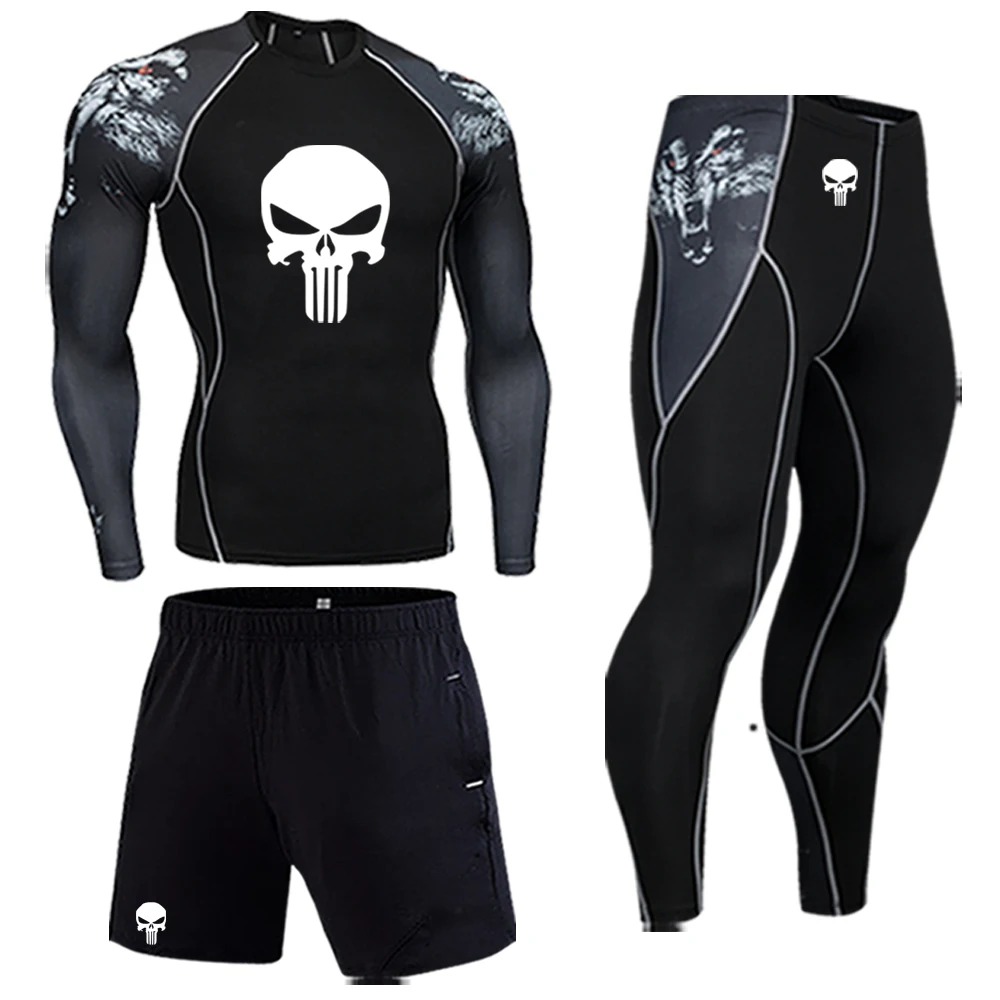 Męskie markowe ciuchy odzież sportowa strój kompresyjny rashgard męskie jesienne i zimowe legginsy z długimi rękawami legginsy treningowe T-shirt
