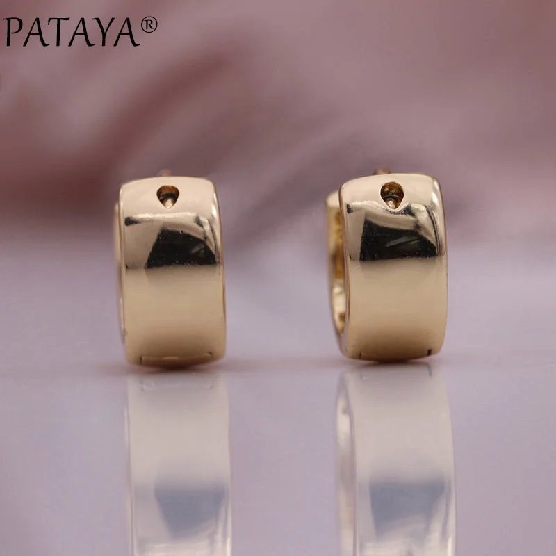 PATAYA New Simple Glossy Circle Dangle Earrings 585 Rose Gold Color Gift Women Fashion Jewelry Unique Wedding Party Earrings