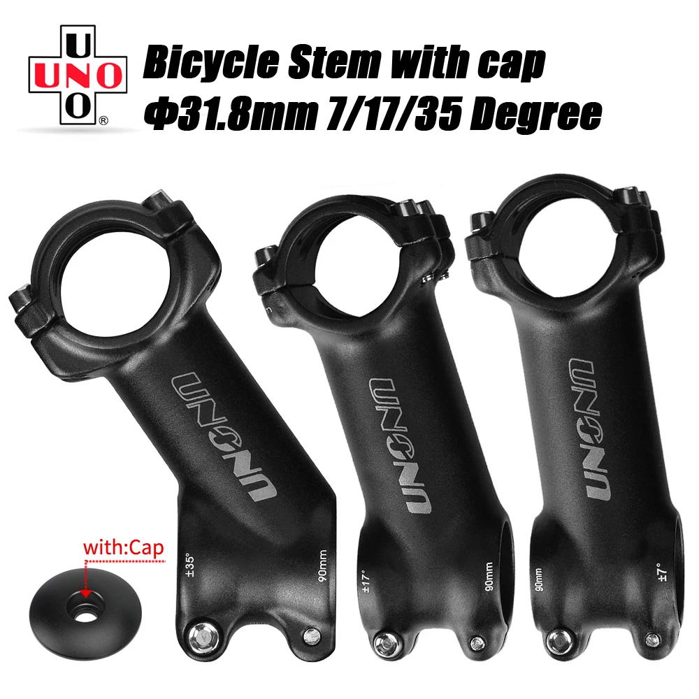 

UNO Bike Stem Riser 7/17/35 Degree With Cap MTB Stem 31.8 Bar Clamp Ultralight Down Stem Road Bike Handlebars Extender 60-130mm