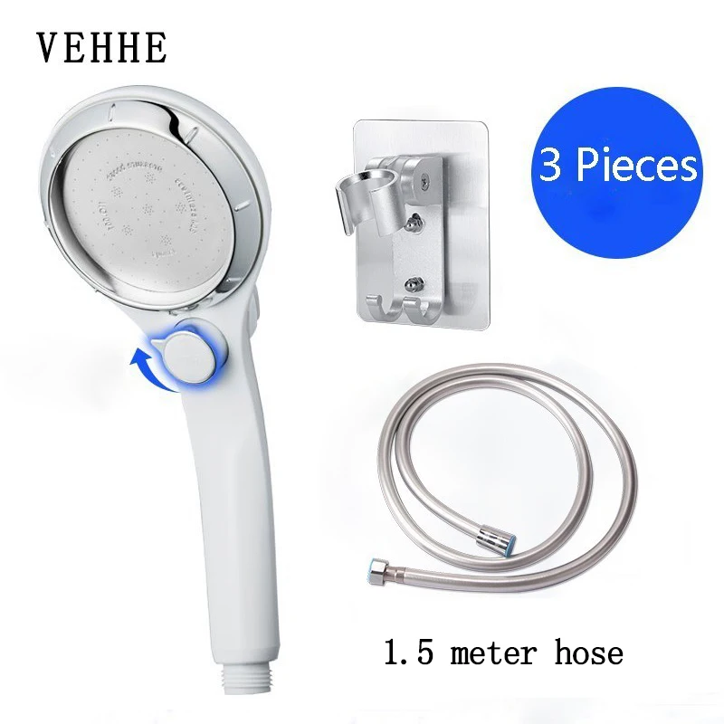 

VEHHE water saving spray Handheld shower Pressure Stepless Adjustment with button showerhead 1.5 meter PVC hose shower holder