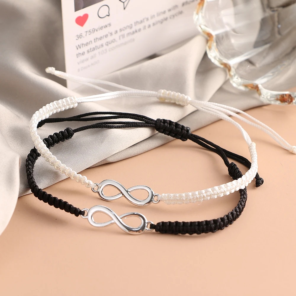 2 Pieces/set Black and White Infinite Woven Handmade Bracelet 2021 New Trend Friendship Suit Couple Jewelry Accessories Gift