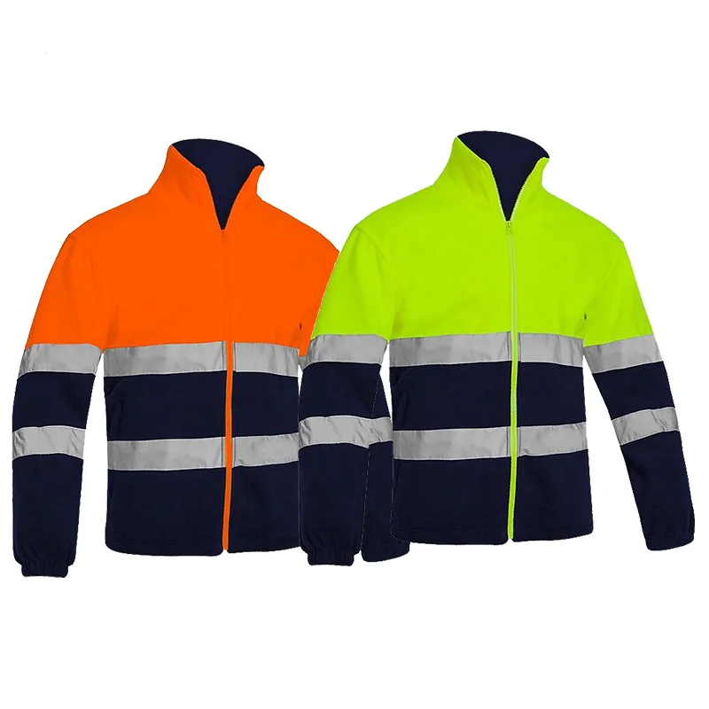 Men's Two Tone High Visibility Reflective Polar Fleece Jacket Safety Jacket Warm Work Wear