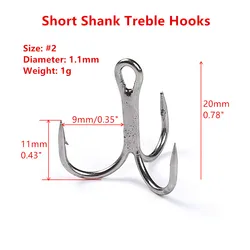 100 pcs MIZUGIWA Treble Fishing Hooks Short Shank Treble Hooks #2 - #12 Carbon Steel Barbed Fishhooks Triple Hooks Sea Tackle ​