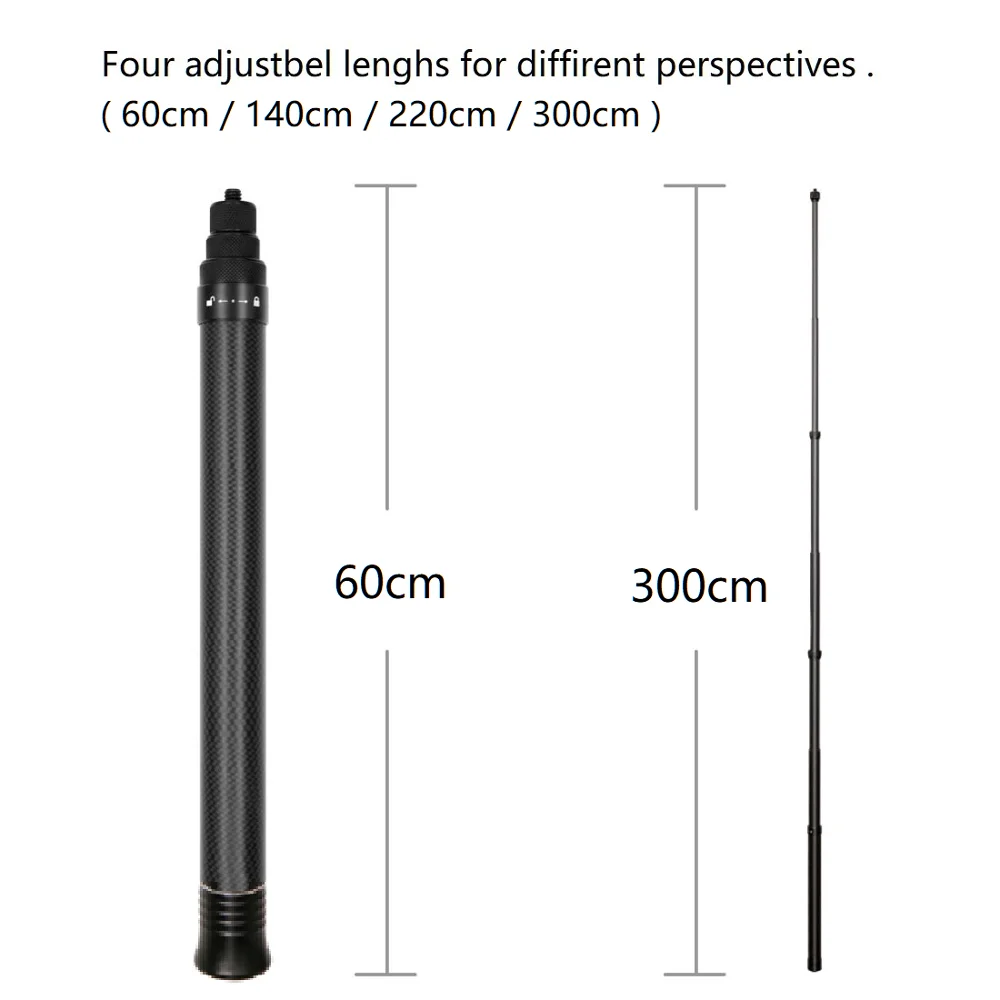 3m Ultra-Long Carbon Fiber Invisible Selfie Stick For Insta360 X4 X3 / ONE X2 / ONE RS For GoPro Accessories