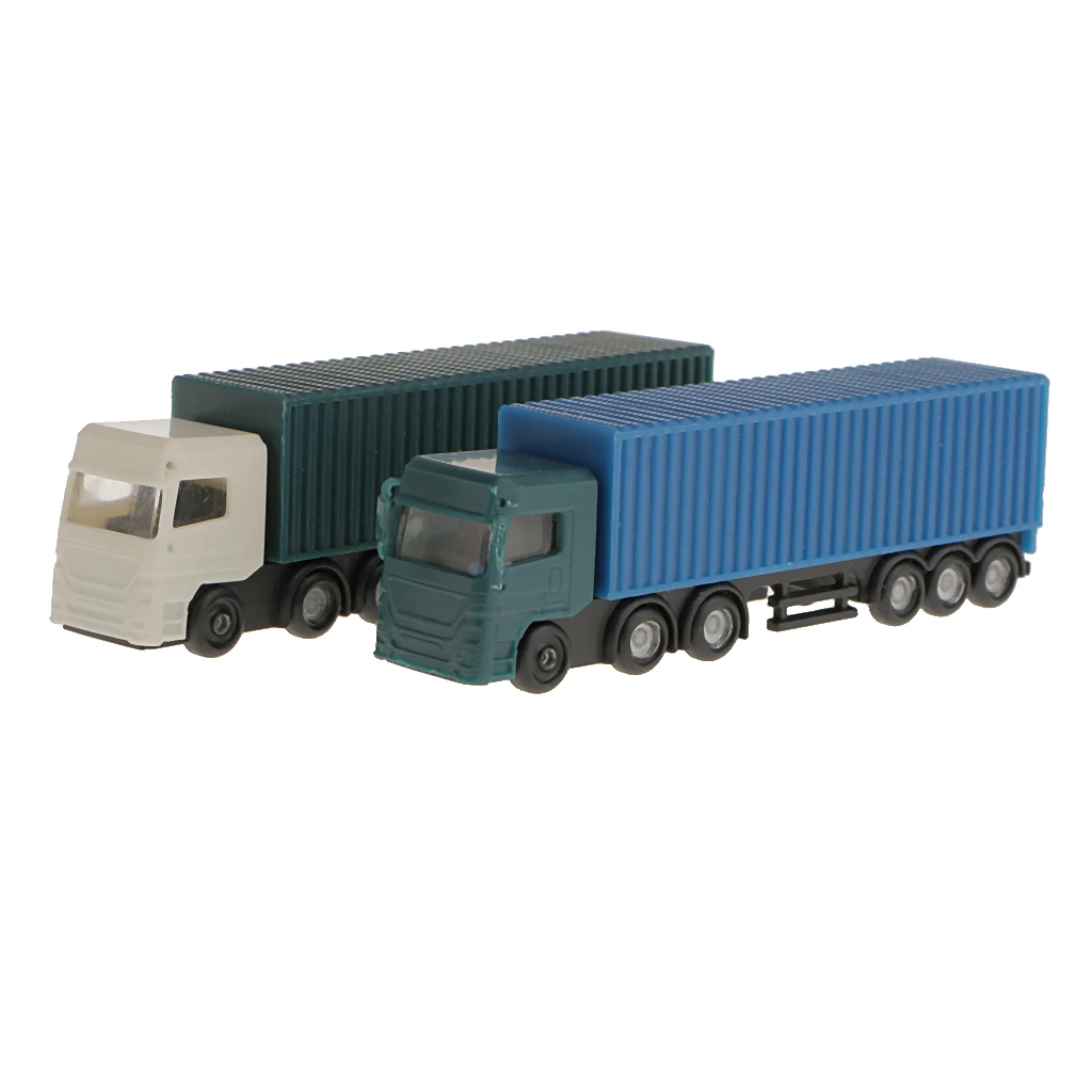 2Pcs Model Container Truck Figure Transporter Truck Vehicle Car 1:150 N Scale Building Scenery Layout