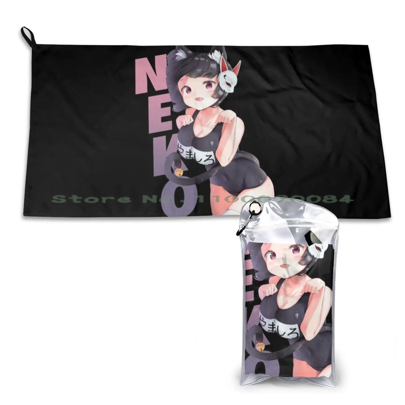 Ecchi Neko Girl Quick Dry Towel Gym Sports Bath Portable Waifu Ecchi Manga Sexy Anime Kawaii Tits Boobs Erotic Lewd Japanese