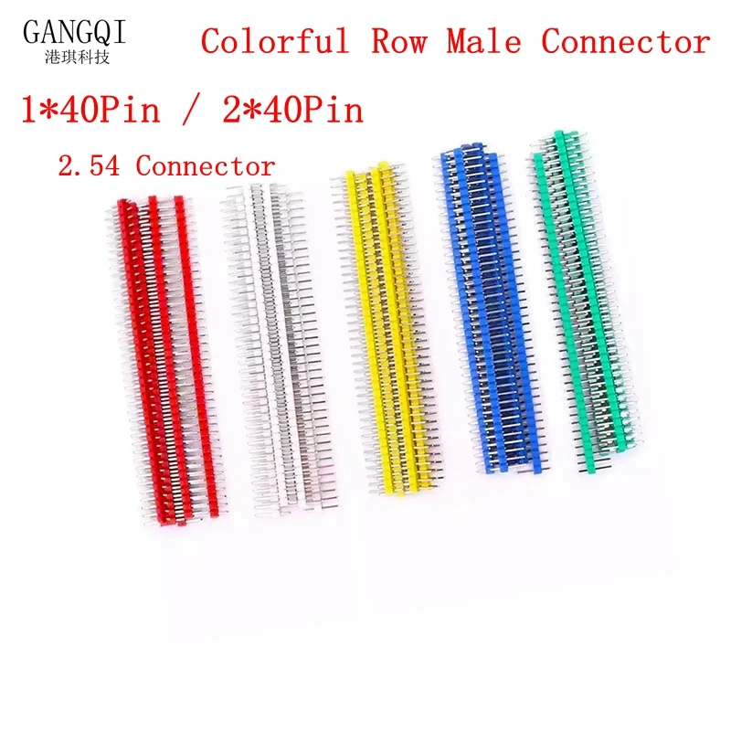 10PCS Red Blue Yellow White Green Breakable Pin Header 2.54mm Single Double Row Male Header Connector Kit PCB Strip for Arduino