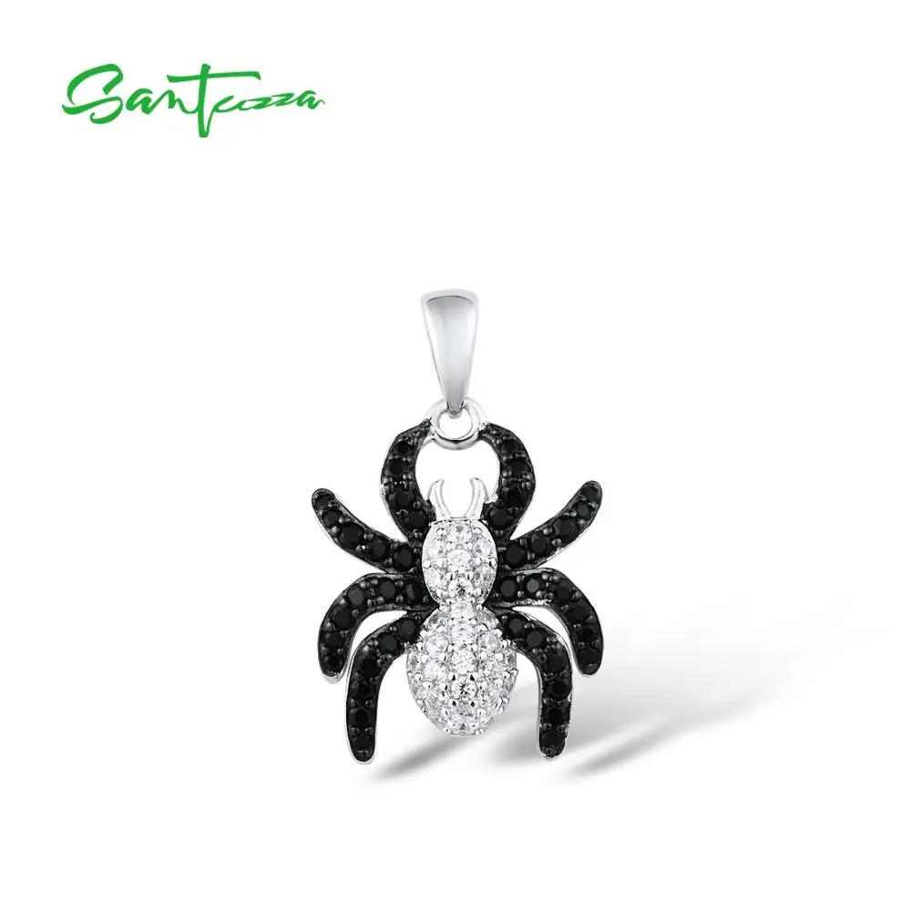 SANTUZZA Silver Pendant For Women Pure 925 Sterling Silver Black Spinel White CZ Spider Party Chic Fashion Fine Jewelry