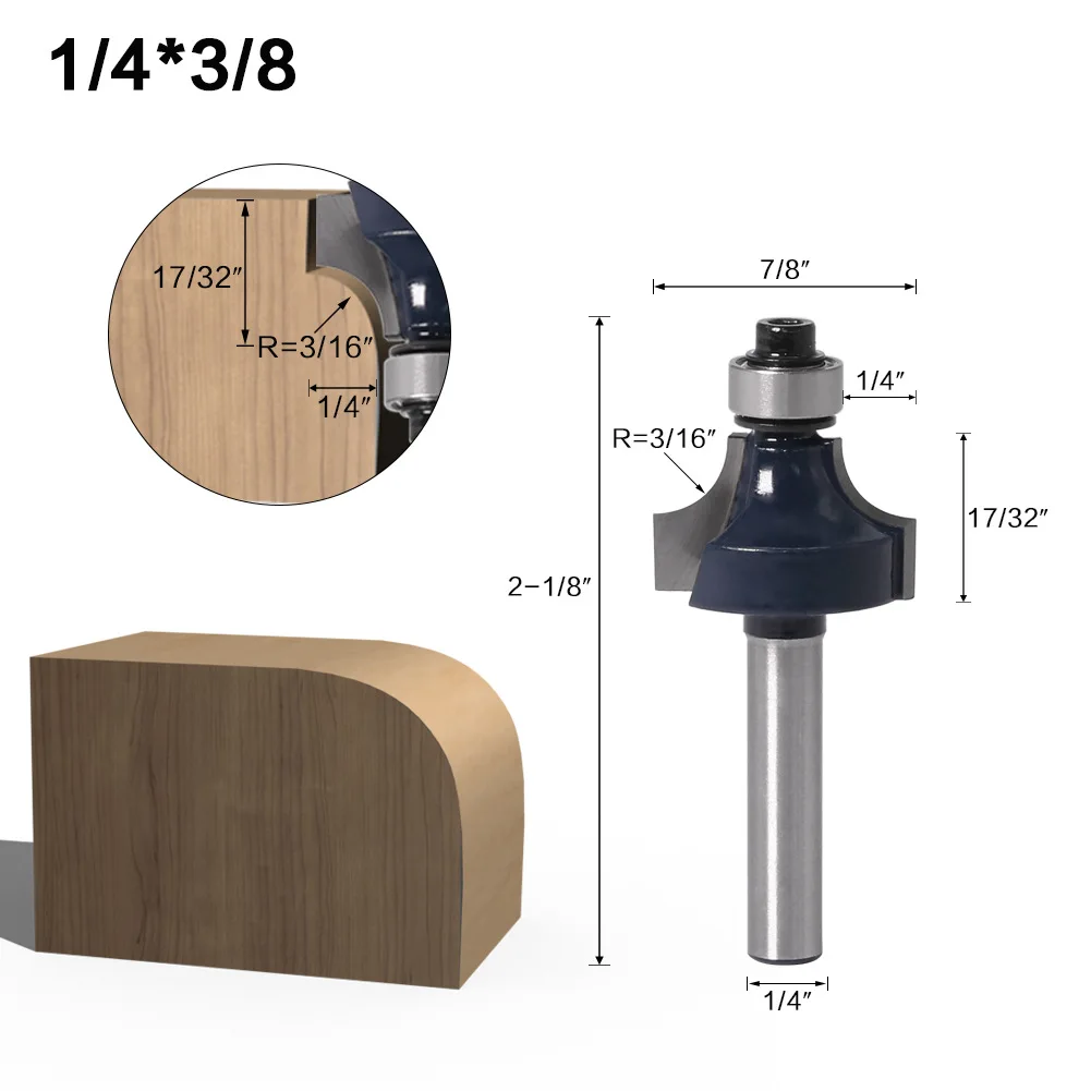 Fresa de haste 1/4 "1/4mm, escultura em madeira, canto redondo, broca de roteador com rolamento para trabalho em madeira, carboneto de tungstênio, 1 peça