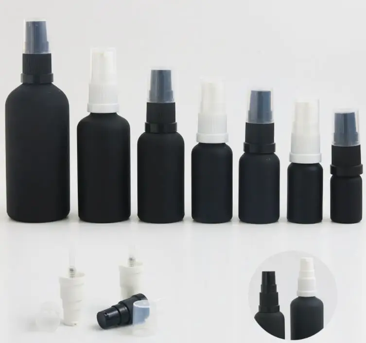

360pcs 1oz Travel Refillable Matte Black Glass Essential Oil Bottles With Pump Cream Lotion Shampoo Containers 5ml till 50ml SN