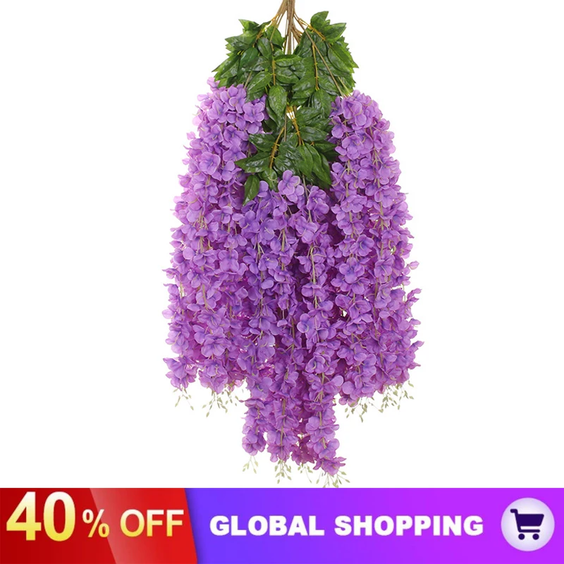 12 Pack Artificial Wisteria Flowers Long Hanging Bushy Silk Vine Hanging Vine Garland Hanging for Wedding Garden Outdoor  Decor