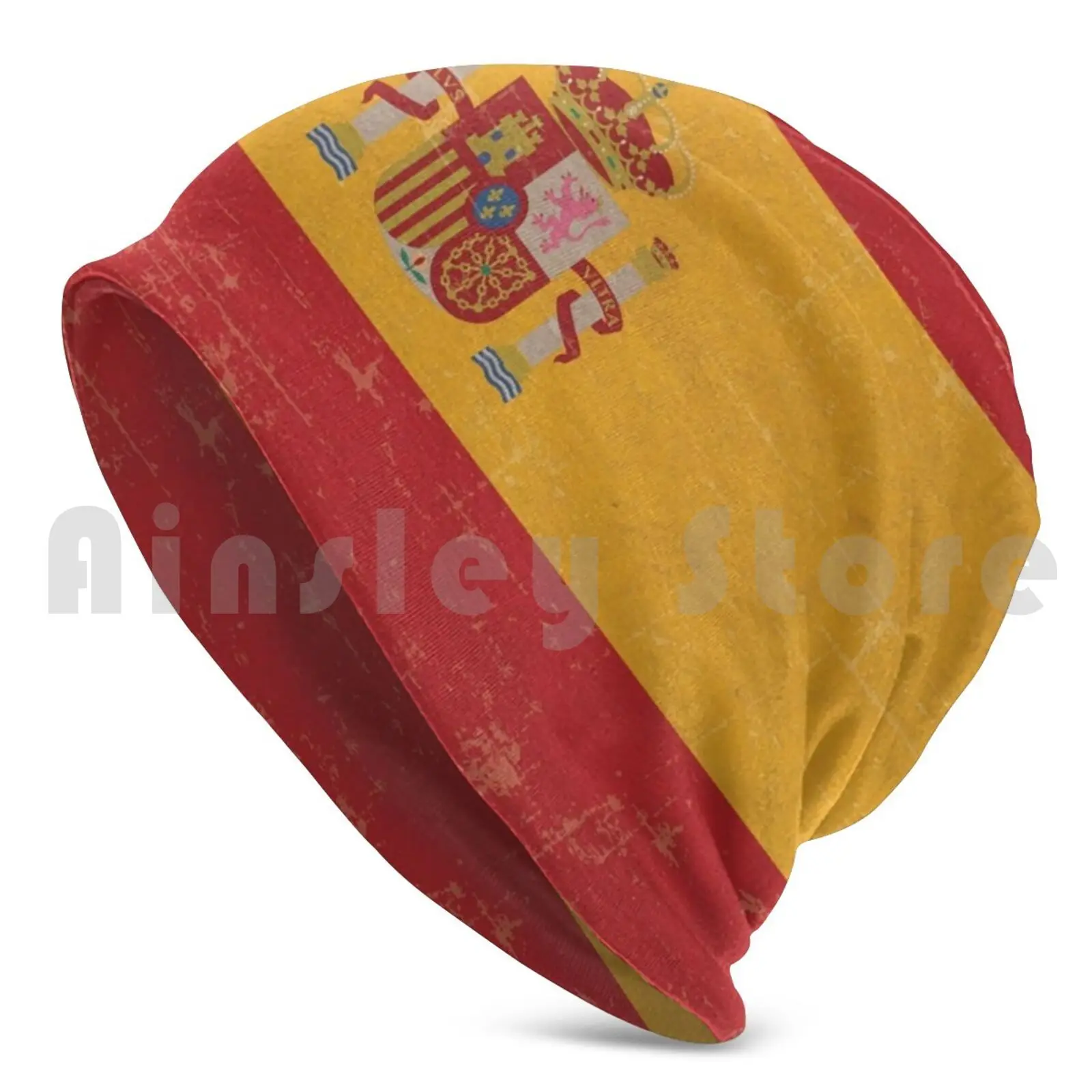 Old Scuffed Spain Flag Gift Idea Beanies Pullover Cap Comfortable Spain Spanish Spanish Flag National Colours