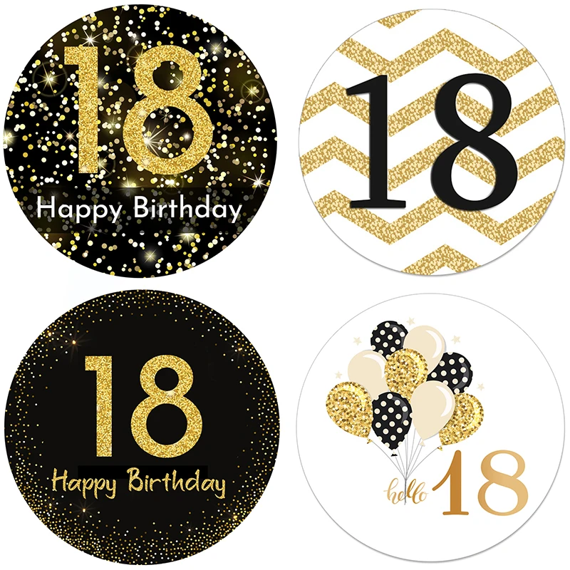 3.5cm/4.5cm 18th Happy Birthday Adhesive Sticker Party Decorations Kids Adult 18 Birthday Bar Mitzvah Seal Labels Gold Sticker