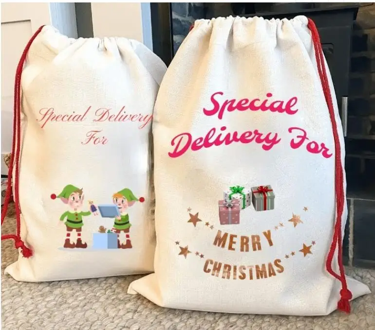 DHL Sublimation Blank Santa Sacks DIY Personlized Drawstring Bag Christmas Gift Bags Pocket Heat Transfer SN3740